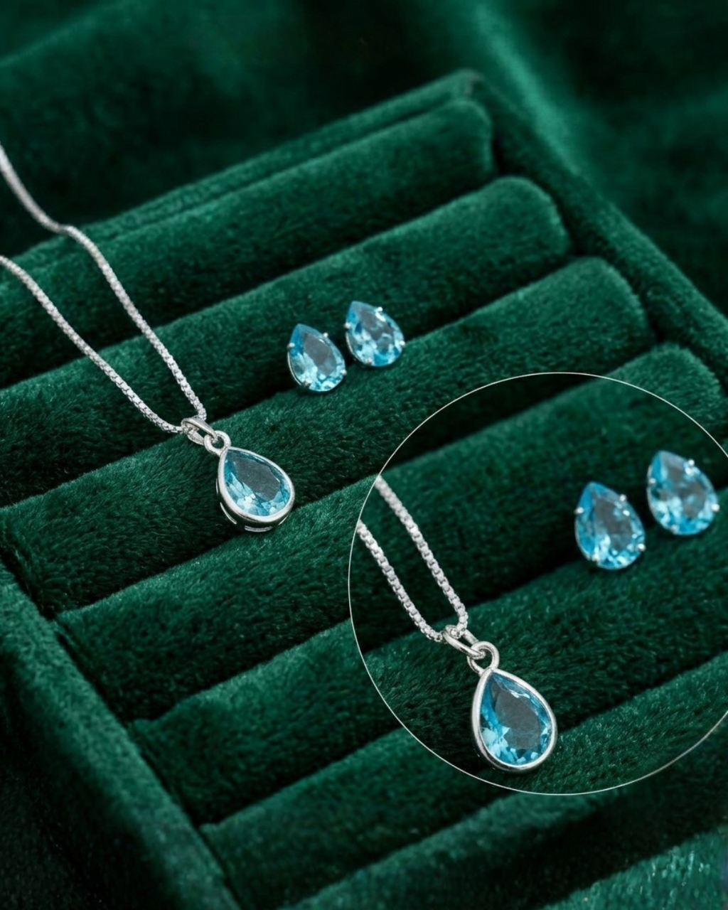 Colar em Prata 925 com Pingente de Zircônia Azul em Gota
