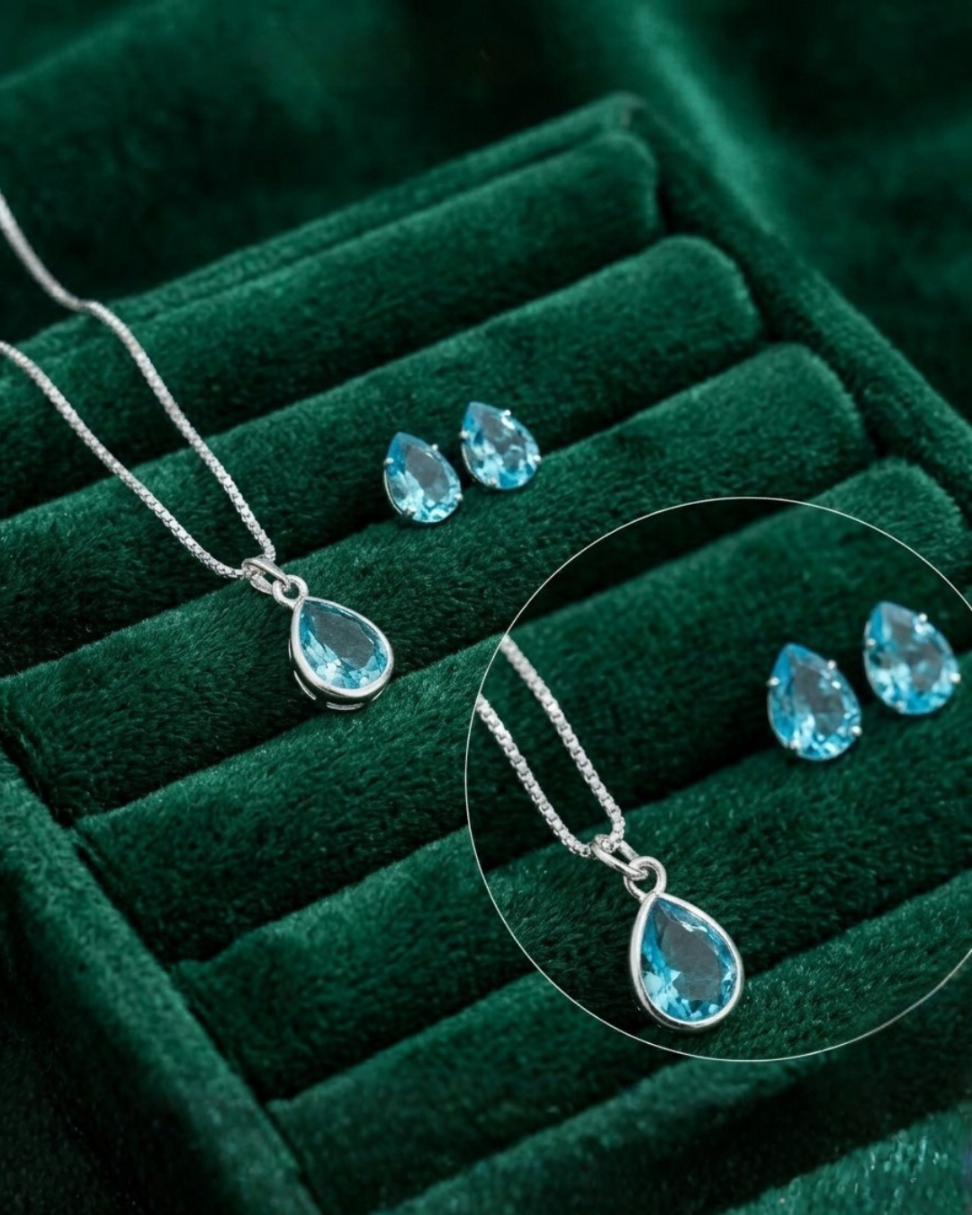 Colar em Prata 925 com Pingente de Zircônia Azul em Gota