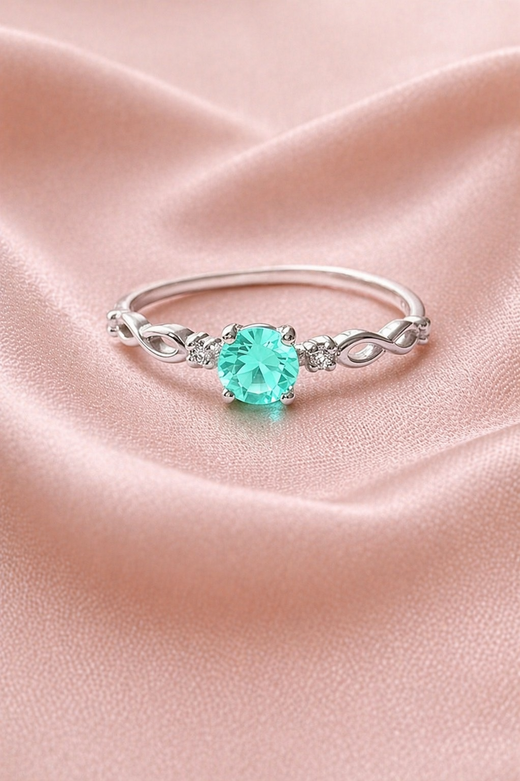 Anel Infinito Prata 925 Cravejado em Zircônia Tom Aquamarine