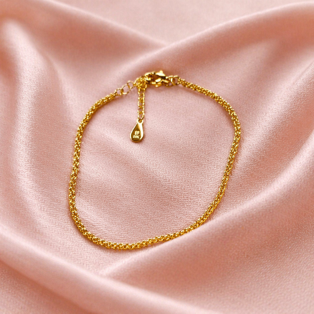 Pulseira Banhada a Ouro 18k com Elo texturizado e Fecho Lagosta Ajustável