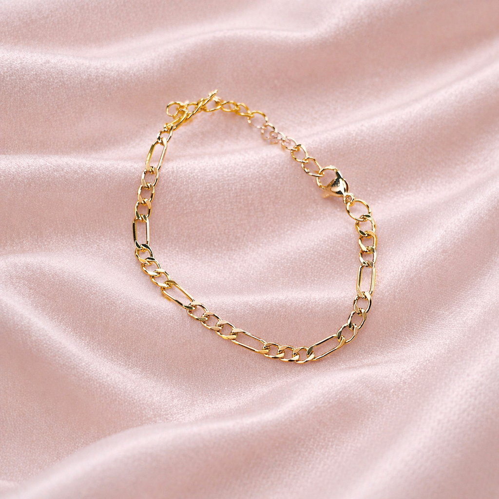 Pulseira Elo Fígaro de tom dourado com Fecho Ajustável
