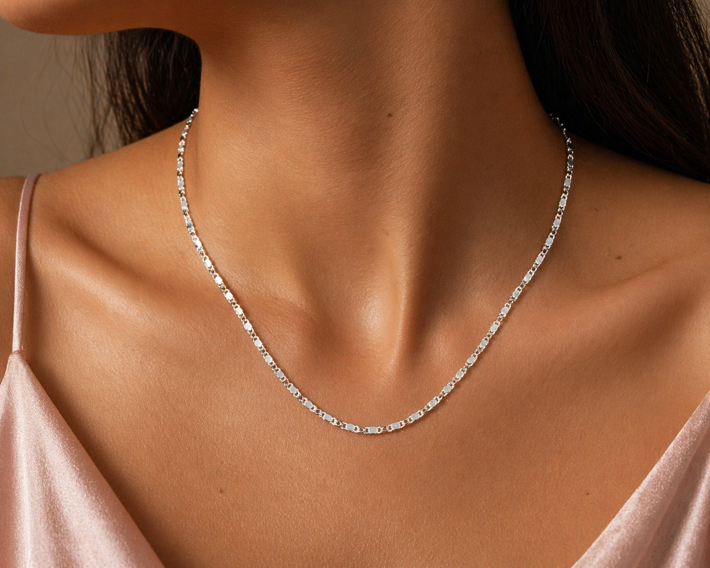 Colar Prata 925 com Elo piastrine Moderno e Fecho Lagosta