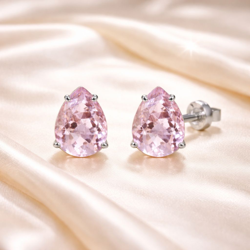 Brinco em Prata 925 com Zircônia Rosa Claro em Formato Gota 4mm