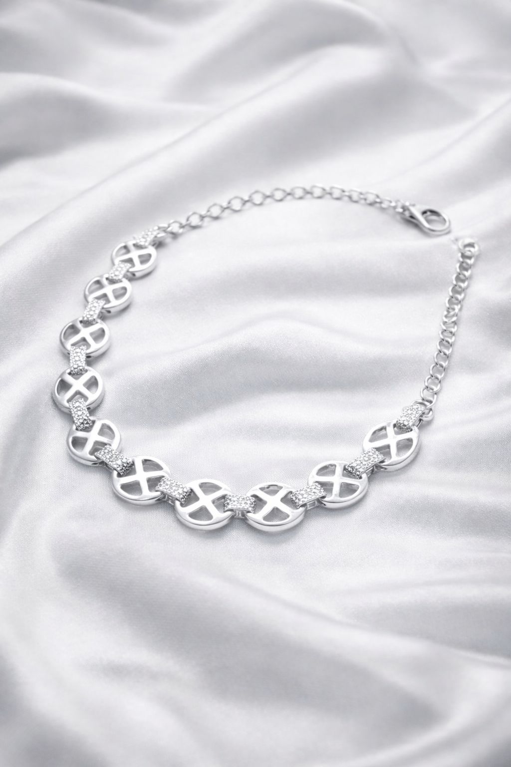 Pulseira em Prata 925 Elos em “X” e Extensor – Unissex