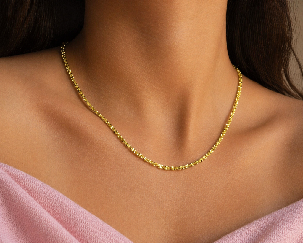 Colar Banhado a Ouro 18k com Elo Diamantado e Fecho Lagosta