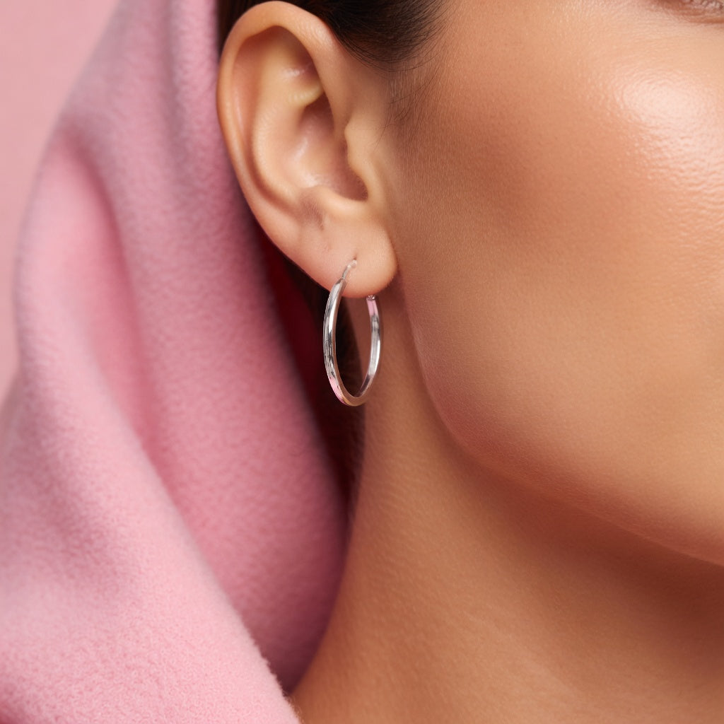 Brinco de Argola Prata 925 Liso 5cm Minimalista Delicado