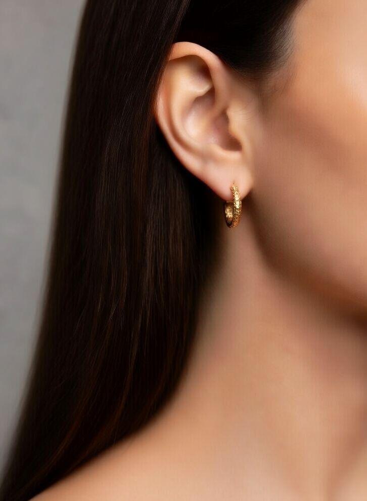 Brinco Argola Texturizada Banhado a Ouro 18k