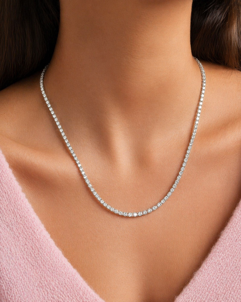 Colar Riviera em Prata 925 com Zircônias Cravejadas e Fecho Lagosta Ajustável