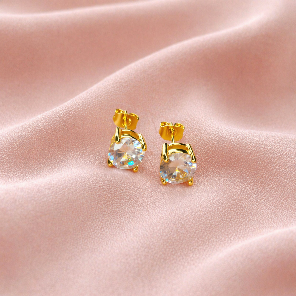 Brinco Ponto de Luz com Zircônia Incolor Banhado a Ouro 18k