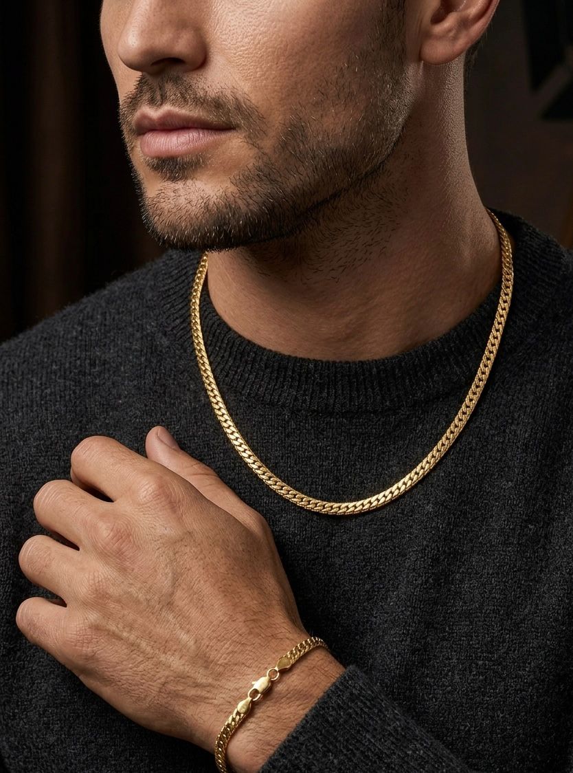 Conjunto Premium Malha Lacraia: Colar 45cm + Pulseira 20cm – Banho Ouro 18k 50 Milésimos