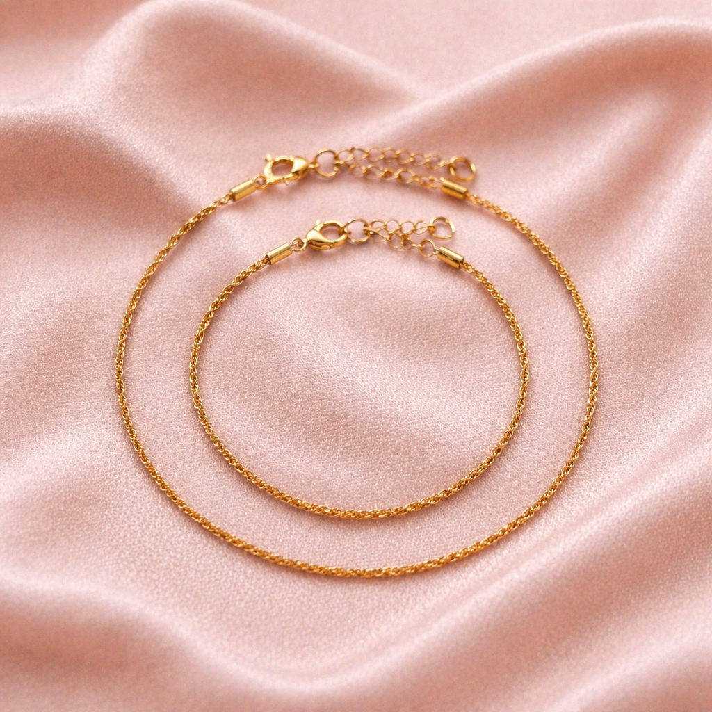 Conjunto de Pulseiras Textura Torcida Banhadas a Ouro 18k