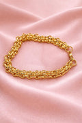 Pulseira Corrente Tripla Banhada a Ouro 18k 22cm com Textura e Fecho de Encaixe