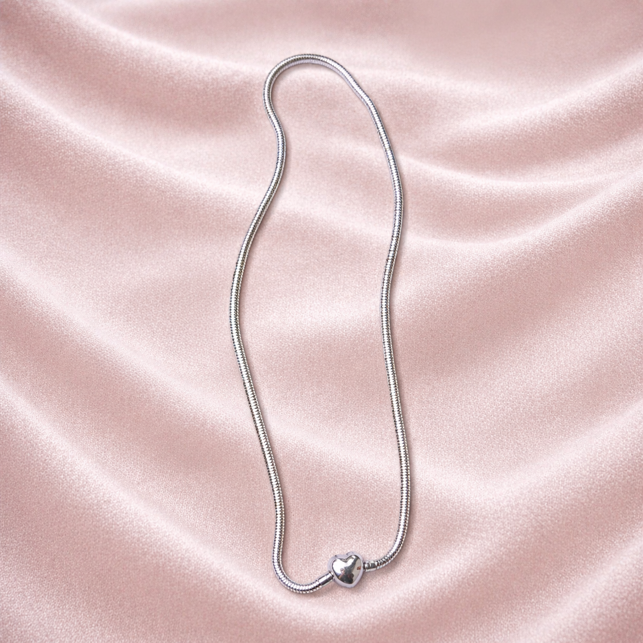 Colar de Aço Inoxidavel 925 com Corrente Snake e Fecho Coração
