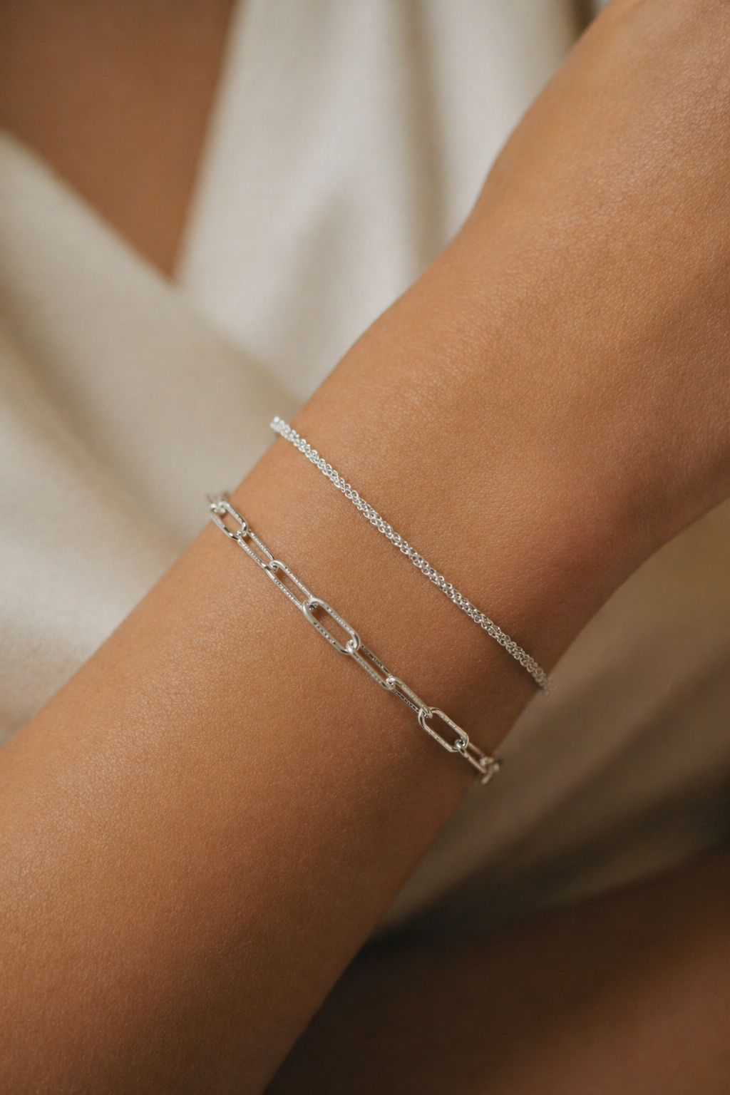 Conjunto de Pulseiras Prata 925 com Elos Contrastantes e Fecho Mosquetão Ajustável