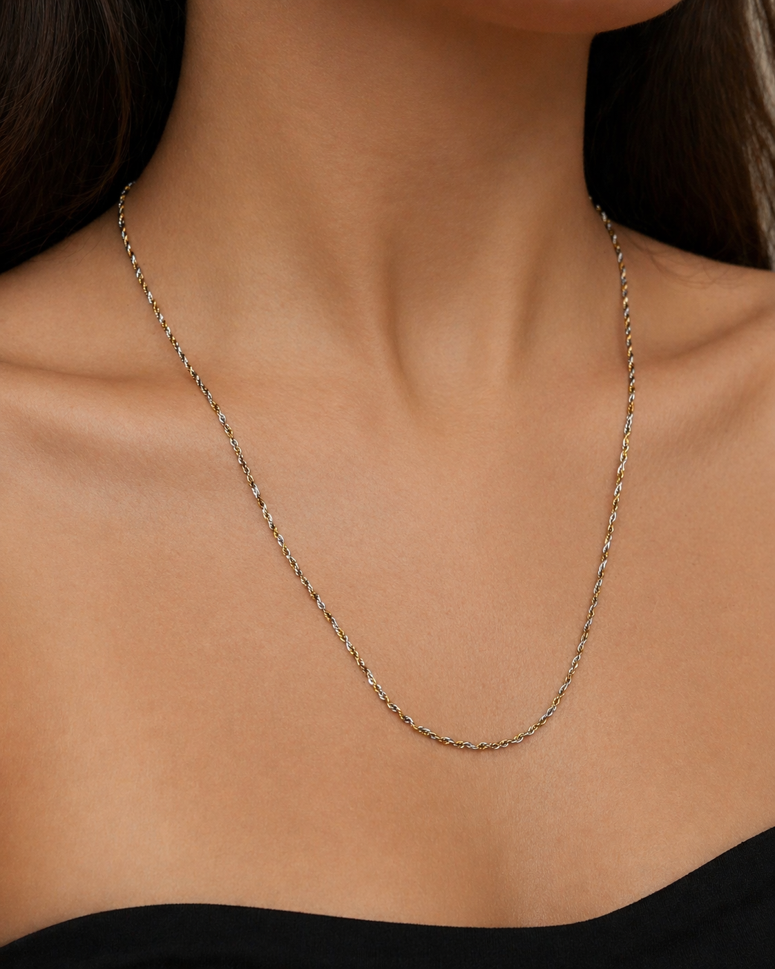 Cordão Bicolor Corrente Singapura em Prata 925 com Ouro 18k