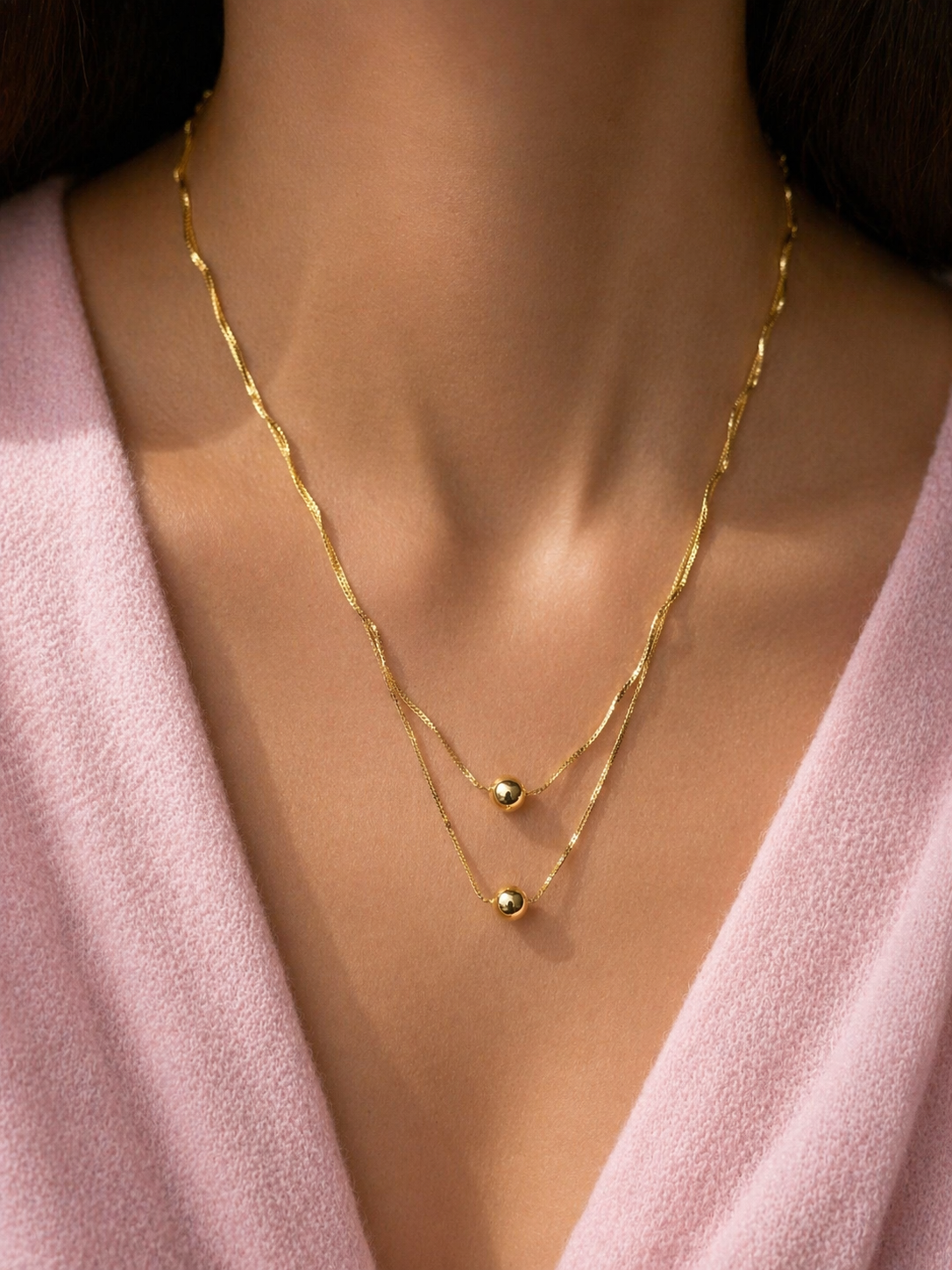 Cordão Banhado a Ouro 18k com Pingente Duplo e Corrente Delicada