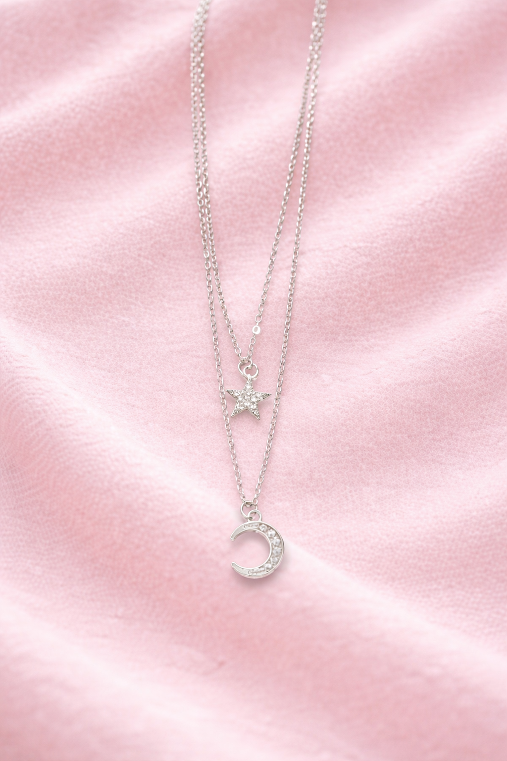 Colar Duplo 2 em 1 Estrela e Lua Cravejadas em Prata 925