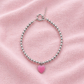 Pulseira de Prata 925 com Elo Esferas e Pingente Coração Rosé