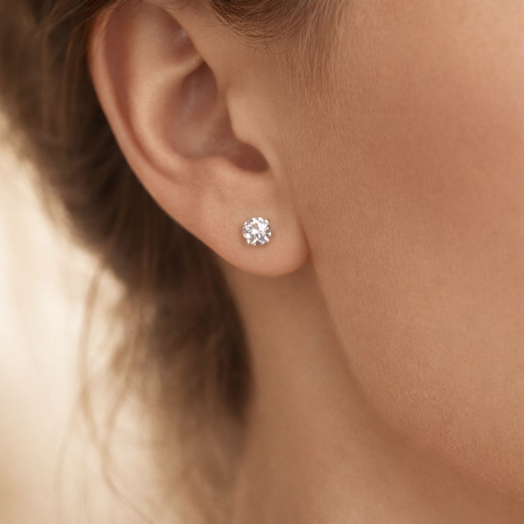 Brinco em Prata 925 Ponto de Luz com Zircônia Incolor 3mm