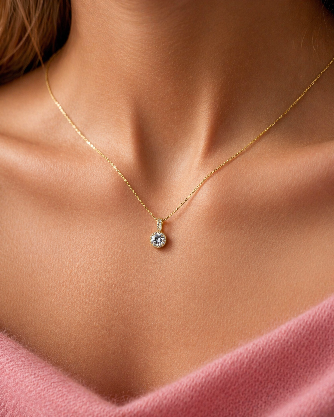 Colar Ponto de Luz com Zircônia Banhado a Ouro 18k Elo Veneziana