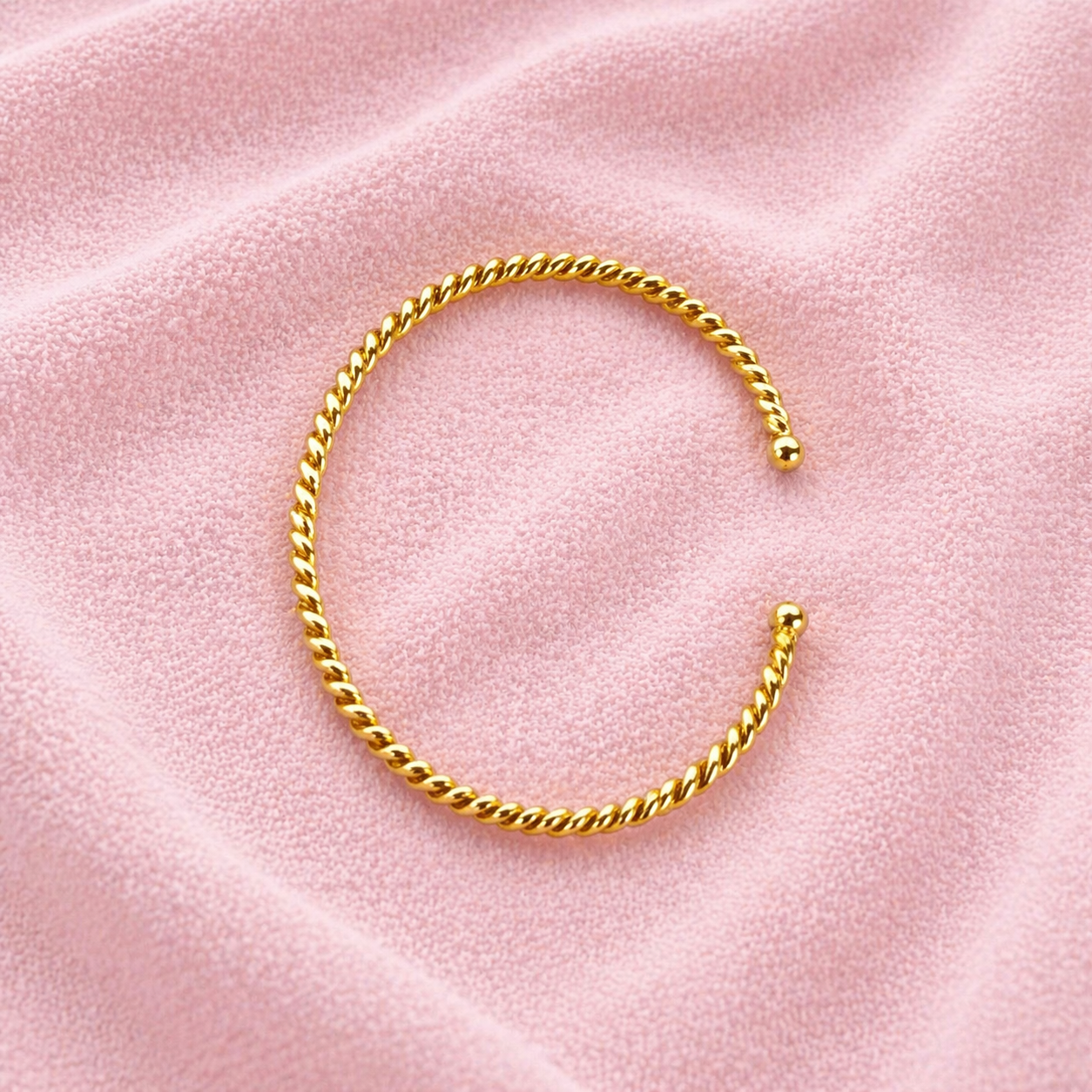 Bracelete Banhado a Ouro 18k Torcido Ajustável com Esferas