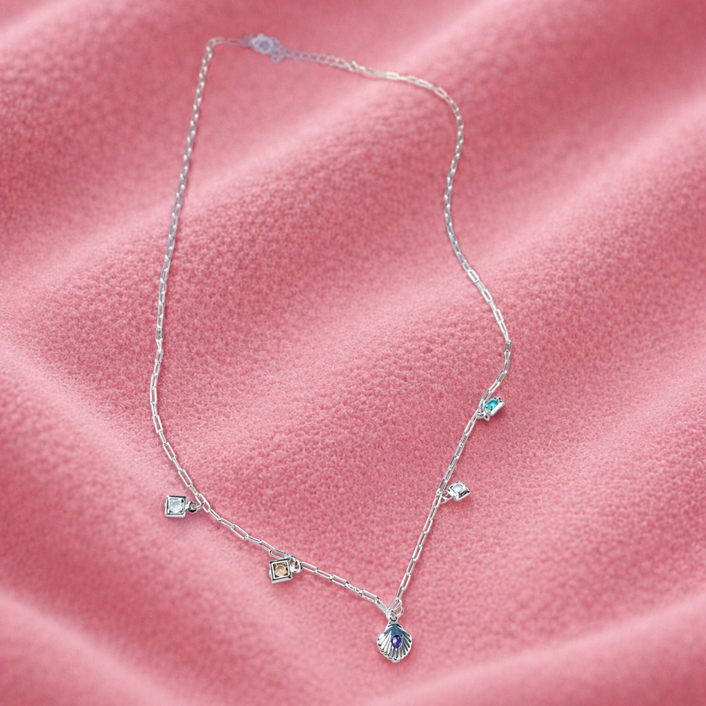 Colar em Prata 925 com Elo Cartier e Pingentes Multicoloridos em Zircônia