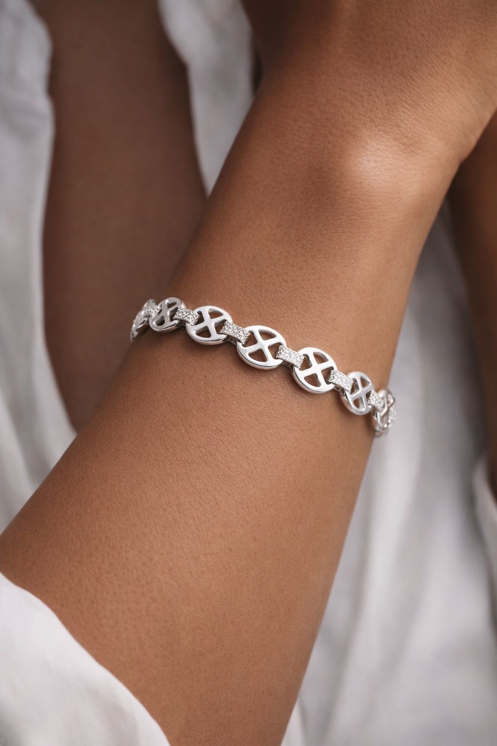 Pulseira em Prata 925 Elos em “X” e Extensor – Unissex