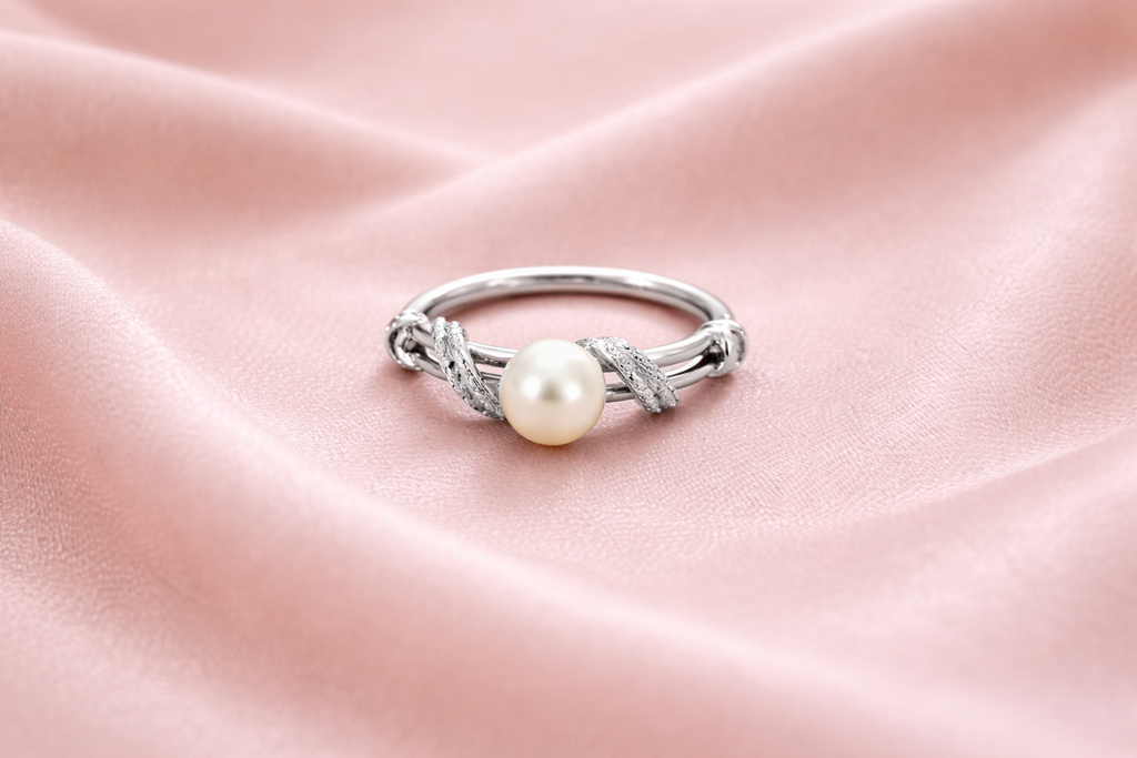 Anel Espiral com Pérola em Prata 925